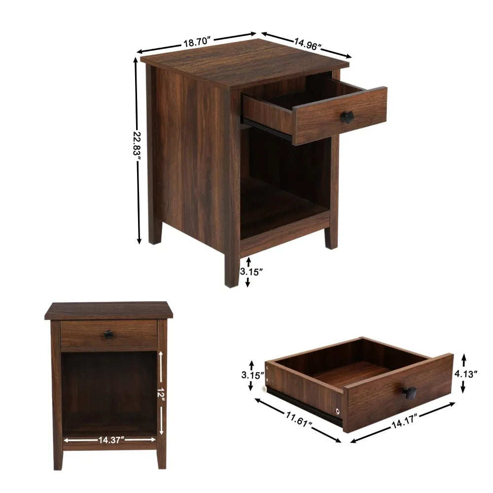 Set of 2 Wooden Nightstands with Drawer
