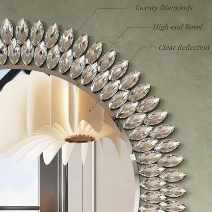 26" Round, Beveled Diamond Jeweled Mirror
