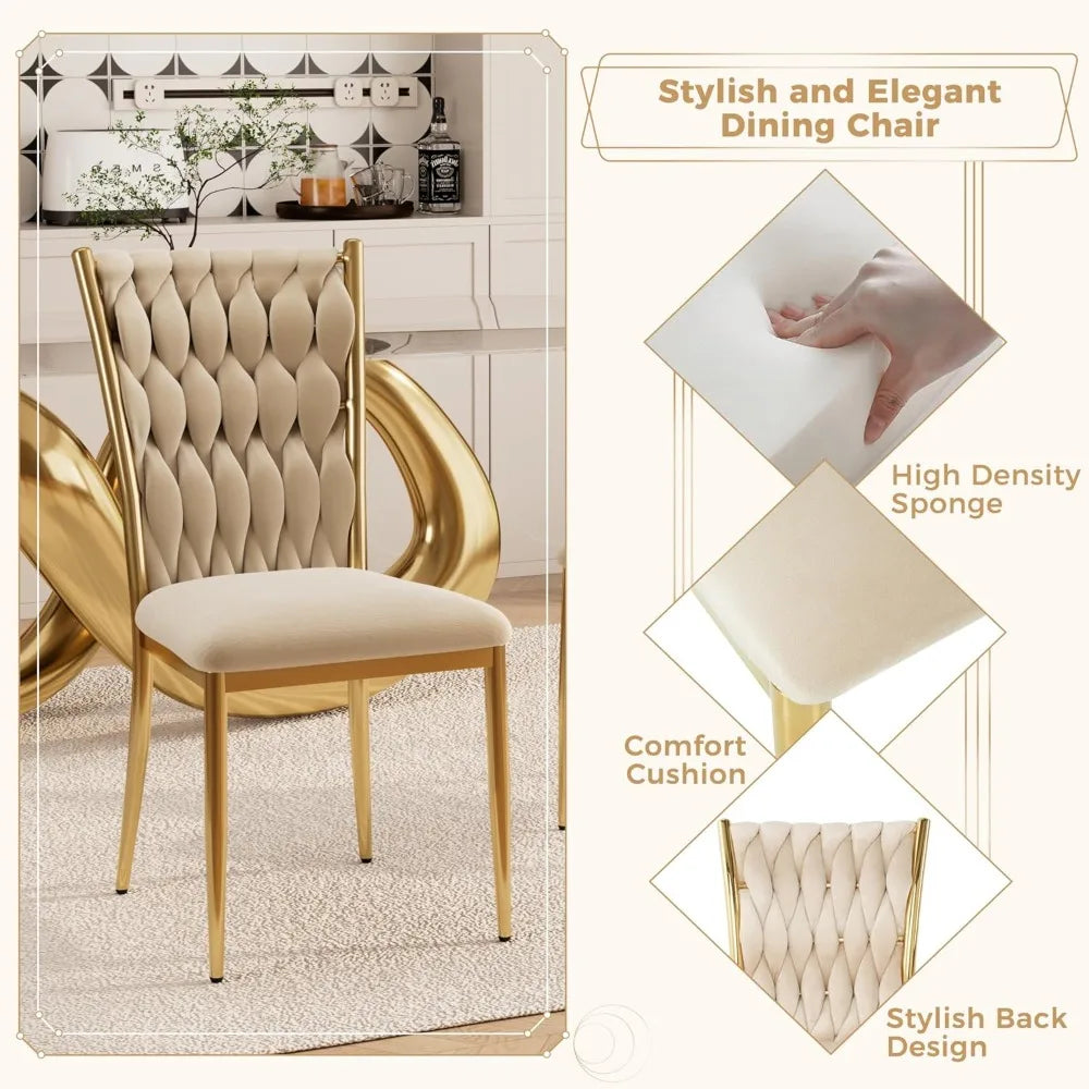 Set (4) Modern Velvet Upholstered Dining Chairs w/Gold Metal Legs