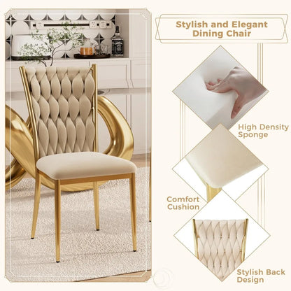 Set (4) Modern Velvet Upholstered Dining Chairs w/Gold Metal Legs