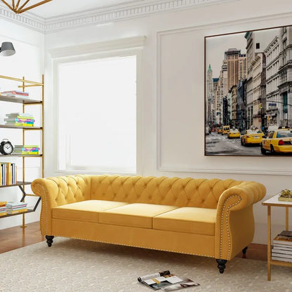 Velvet Chesterfield Sofa, Modern Tufted Couch with Rolled Arms