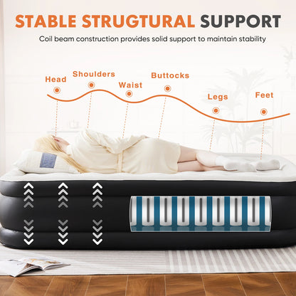 Queen, Twin Double Height Blow-up Air Mattress, Non-Slip Bottom, 660lb