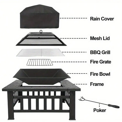 32" Metal Square Stove Fire Pit with Cover