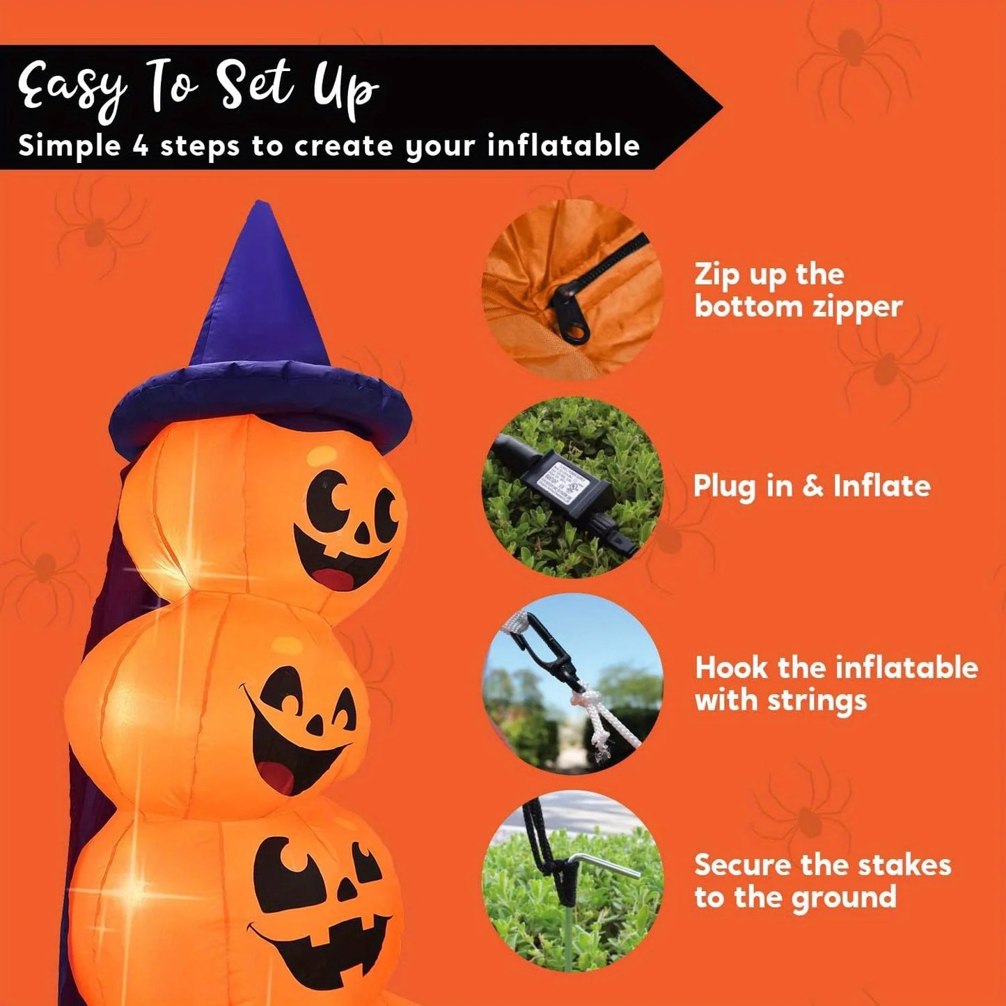 6 FT Inflatable Pumpkins with Witch Hat and Built-in LEDs