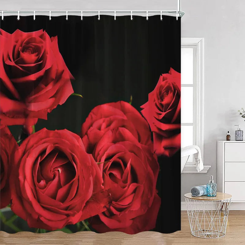 Red Roses Floral Shower Curtain, Romantic Flower