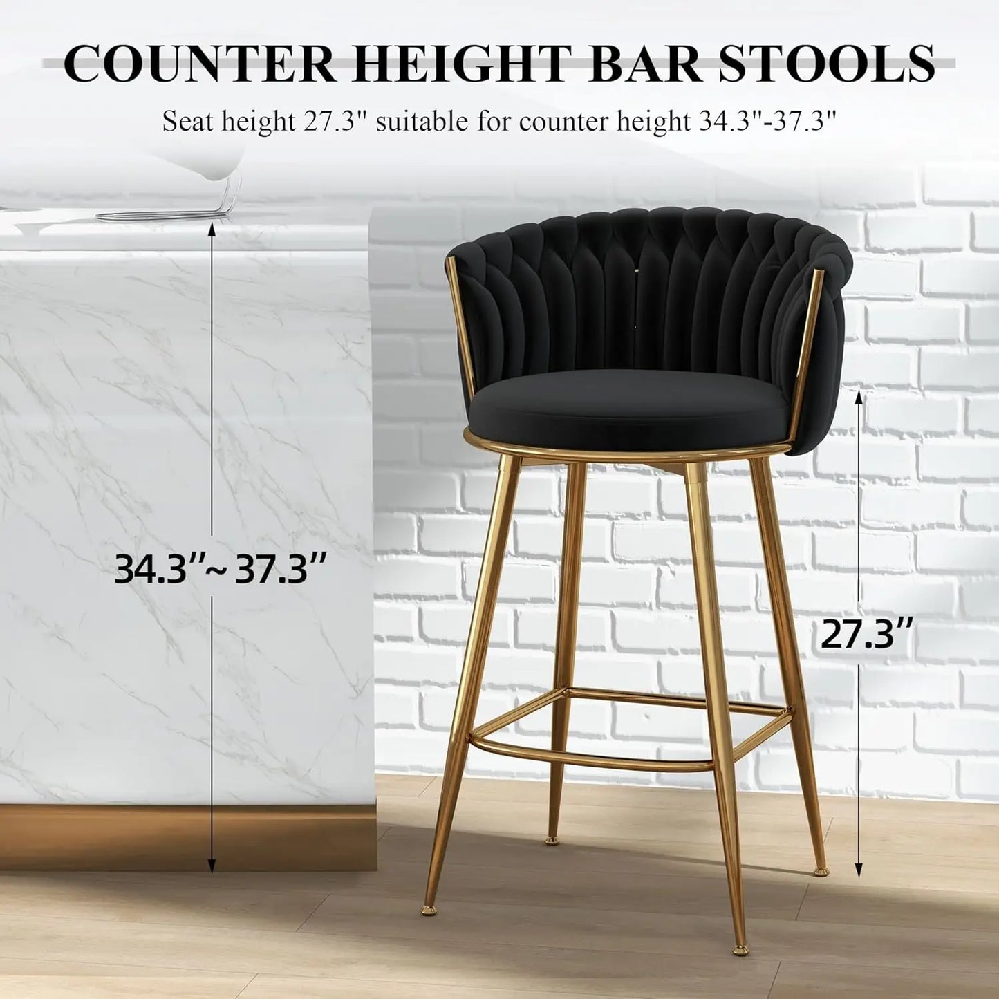 Set of 2, Hand-Woven Barstools, Counter Height