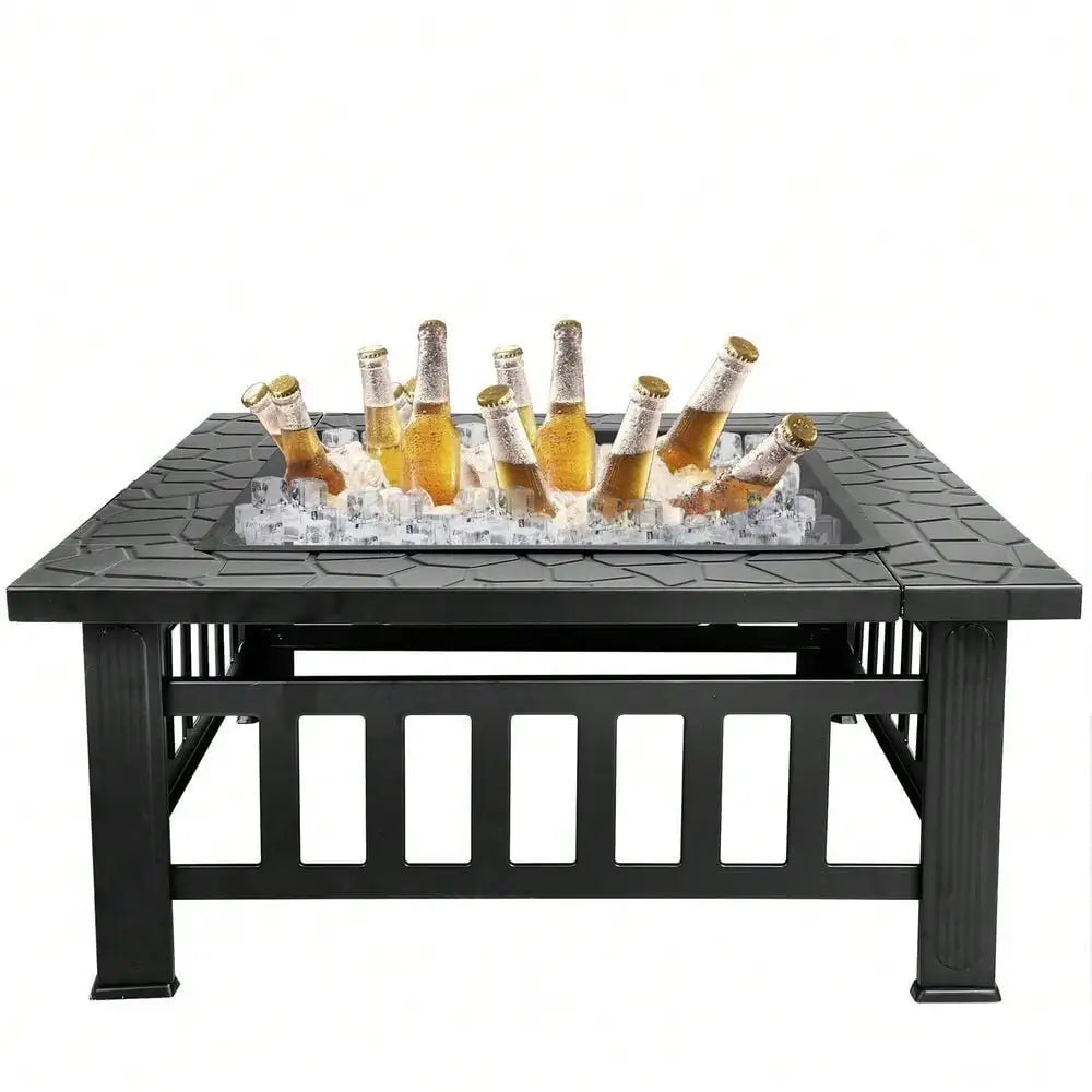 32" Metal Square Stove Fire Pit with Cover