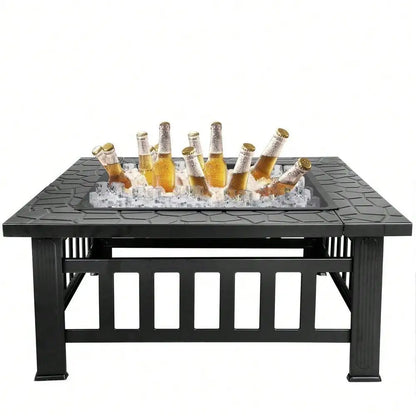 32" Metal Square Stove Fire Pit with Cover