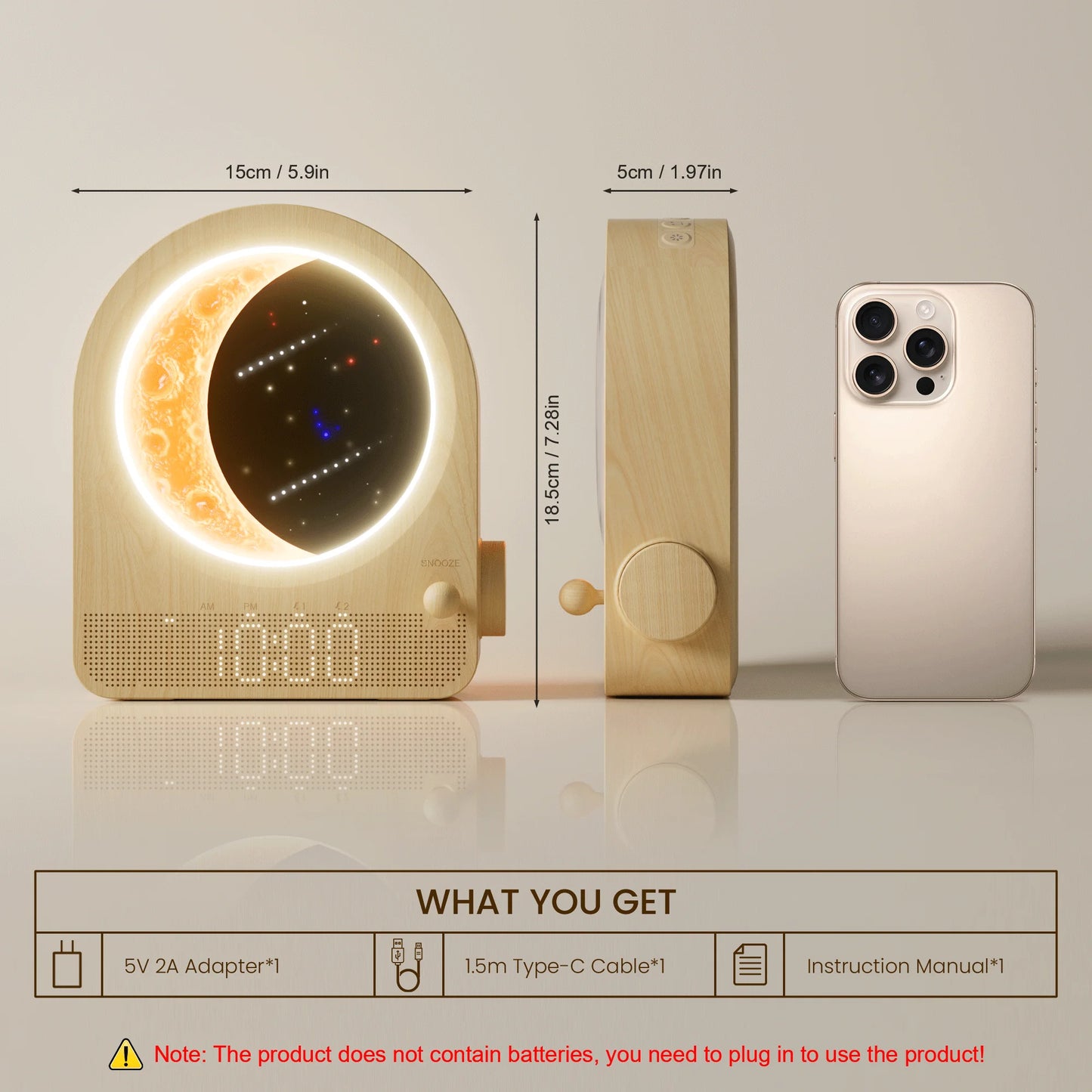 Sunrise Alarm Clocks for Bedrooms, Stepless Dimmable Moon Lamp Dual Alarm Clock