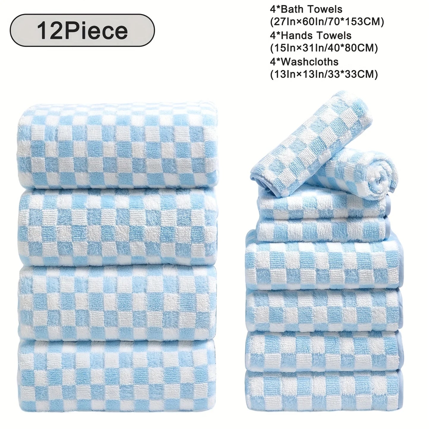 12pcs Bath Towels Set, Ultra Soft, Highly Absorbent, Quick Dry