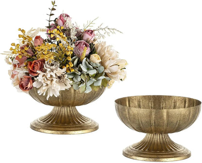 Gold Compote Vase for Centerpiece: 8.5" Distressed Brass Urn, 2-8-10pc Sets