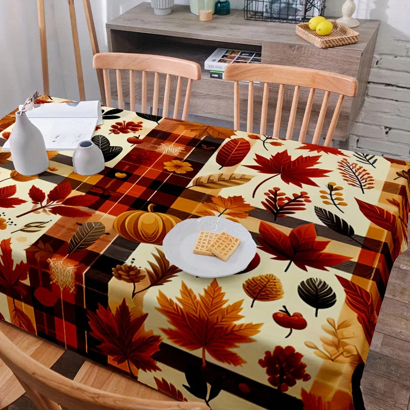 Rectangular Fall Harvest Pumpkin Maple Leaf Tablecloth, Polyester
