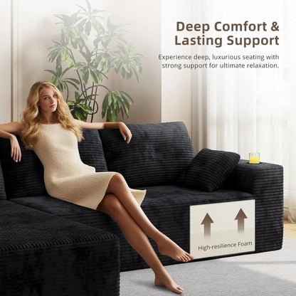 109" Boneless, Deep Modular Sectional Sofa w/Oversized Chaise,