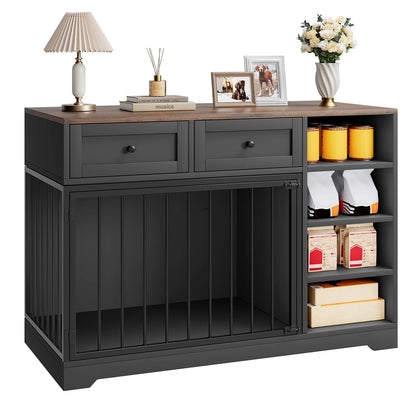 Decorative 47" Indoor Dog Crate With 2 Drawers & 4 Shelves
