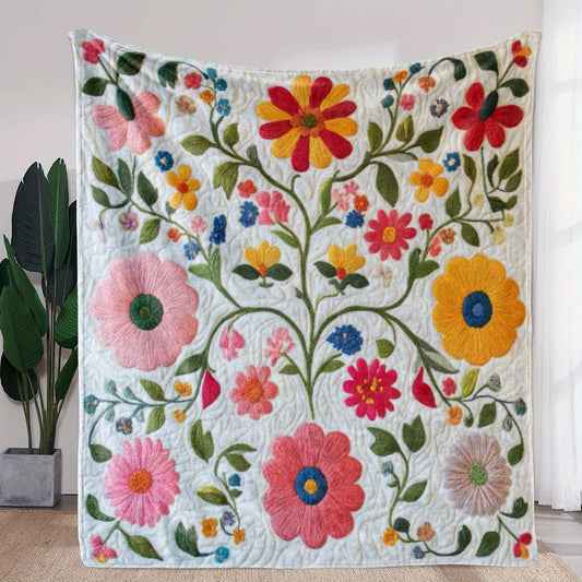 Vintage Floral Quilted Blanke, Soft Cozy Flannel, Pastel Colors,