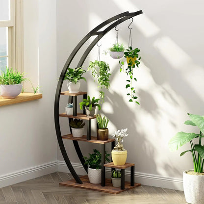 2pc 5-Tier Indoor Half-Moon Metal Plant Stand