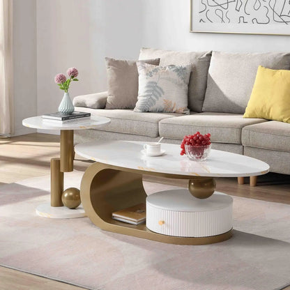 Modern, Oval Living Room Table w/ Faux Marble Top