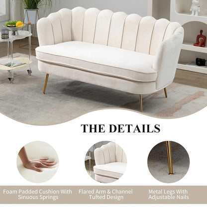59" Upholstered Loveseat, Mini Sofa w/Gold Metal Legs