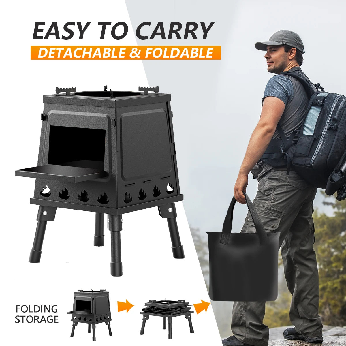Portable Cast Iron Wood Burning Camp Stove