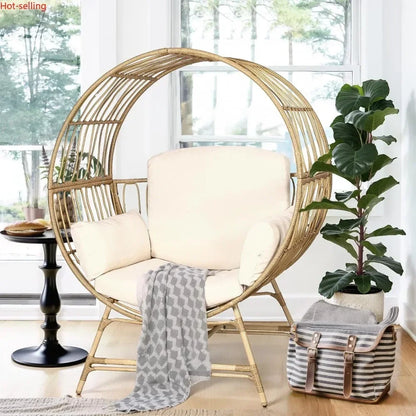 Oversized Wicker Rattan Chair w/Thick Cushion, 350LBS Capacity