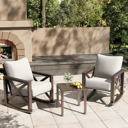 2 Outdoor Rocking Chair Set w/Table and 6.5" Water-Resistant Cushions