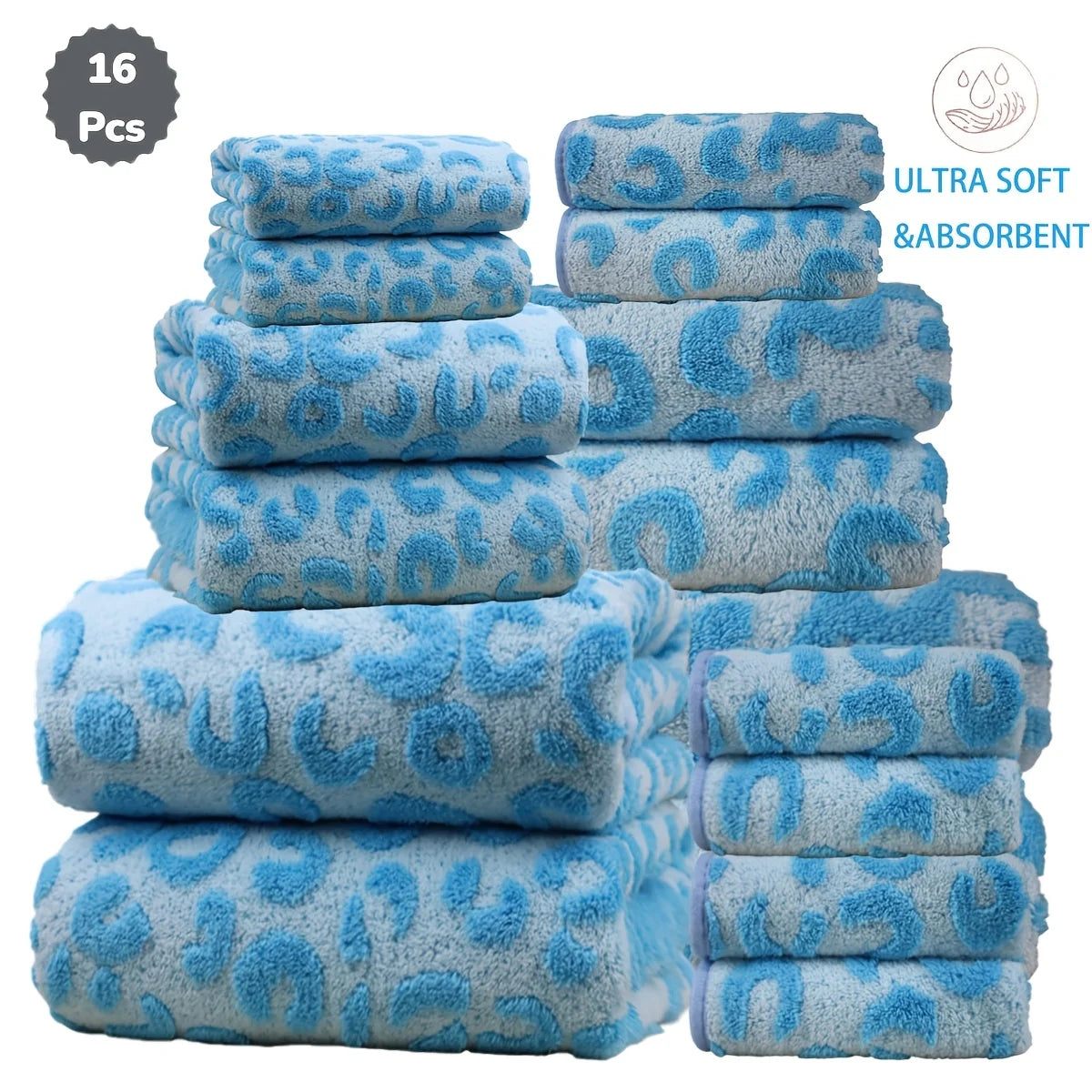 16pc Print Coral Flannel Bath Towel Set