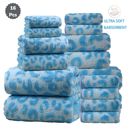 16pc Print Coral Flannel Bath Towel Set