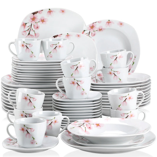 Pink Floral Porcelain Plate, 12 person setting