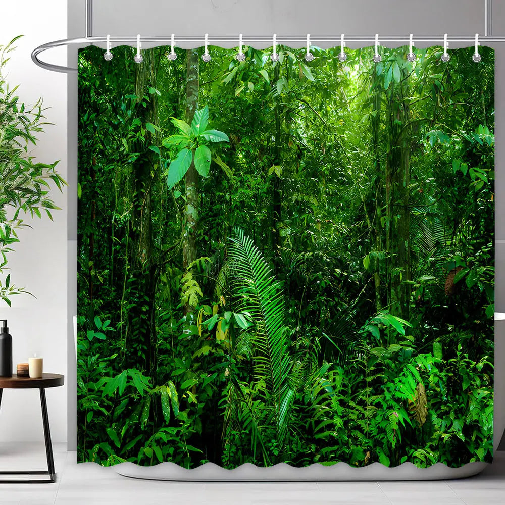 Scenic Shower Curtain Tropical Waterfall, Landscape Nature