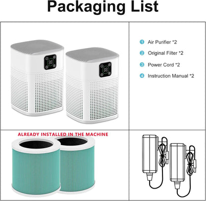 2 Pack H13 HEPA Air purifier for pets with 360°Air Intake, 3 Fan Speed