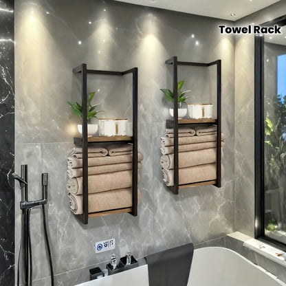 French Country Style 2-layer Carbon Steel Wall-mounted Towel Rack