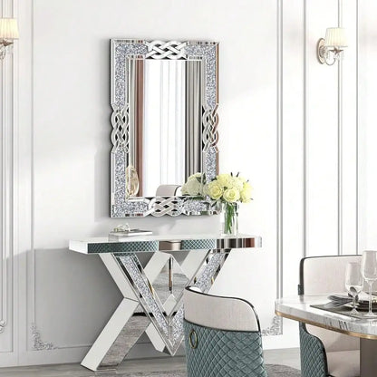 31.3"x27.6" Sparkling Crystal Crush Diamond Accent Mirror