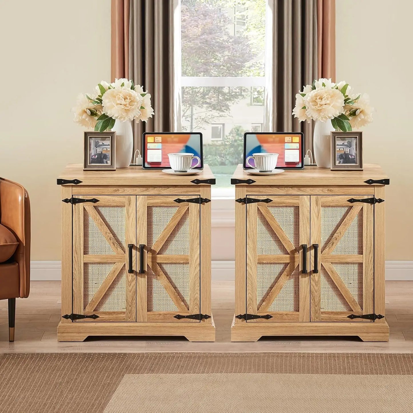 Rustic Wood Square Nightstand, Barndoor Style