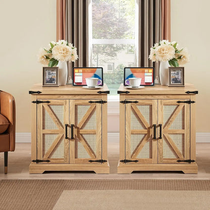 Rustic Wood Square Nightstand, Barndoor Style