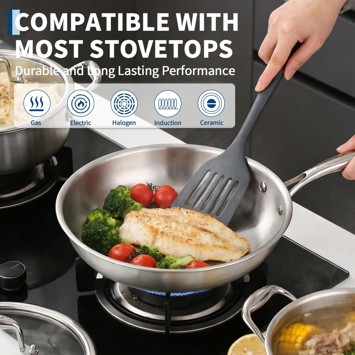 11pc 3 Ply Stainless Steel Cookware Set with Lids