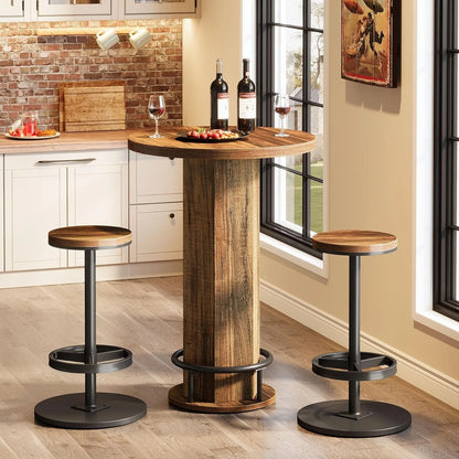 Round Bar Table, Bistro Set with 2 barstools