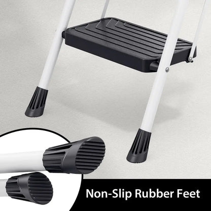 2 Step Sturdy Steel Step Stool, Anti-Slip Pedals,