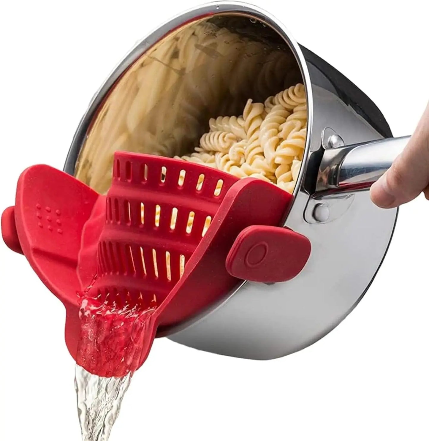 Snap N' Strain, Silicone Pasta Strainer Clip-On for Pots and Pans - Heat Resistant Colander