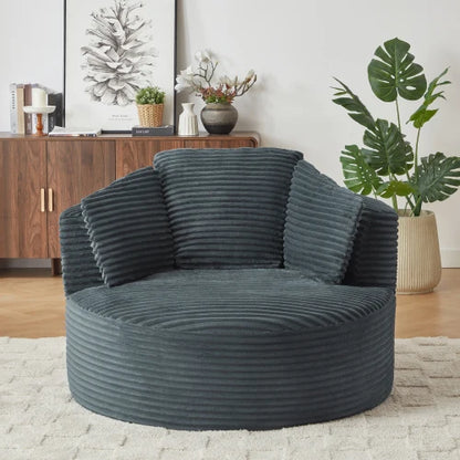 48.8" Round Boneless Chaise Sofa Chair with Backrest and 3 Pillows