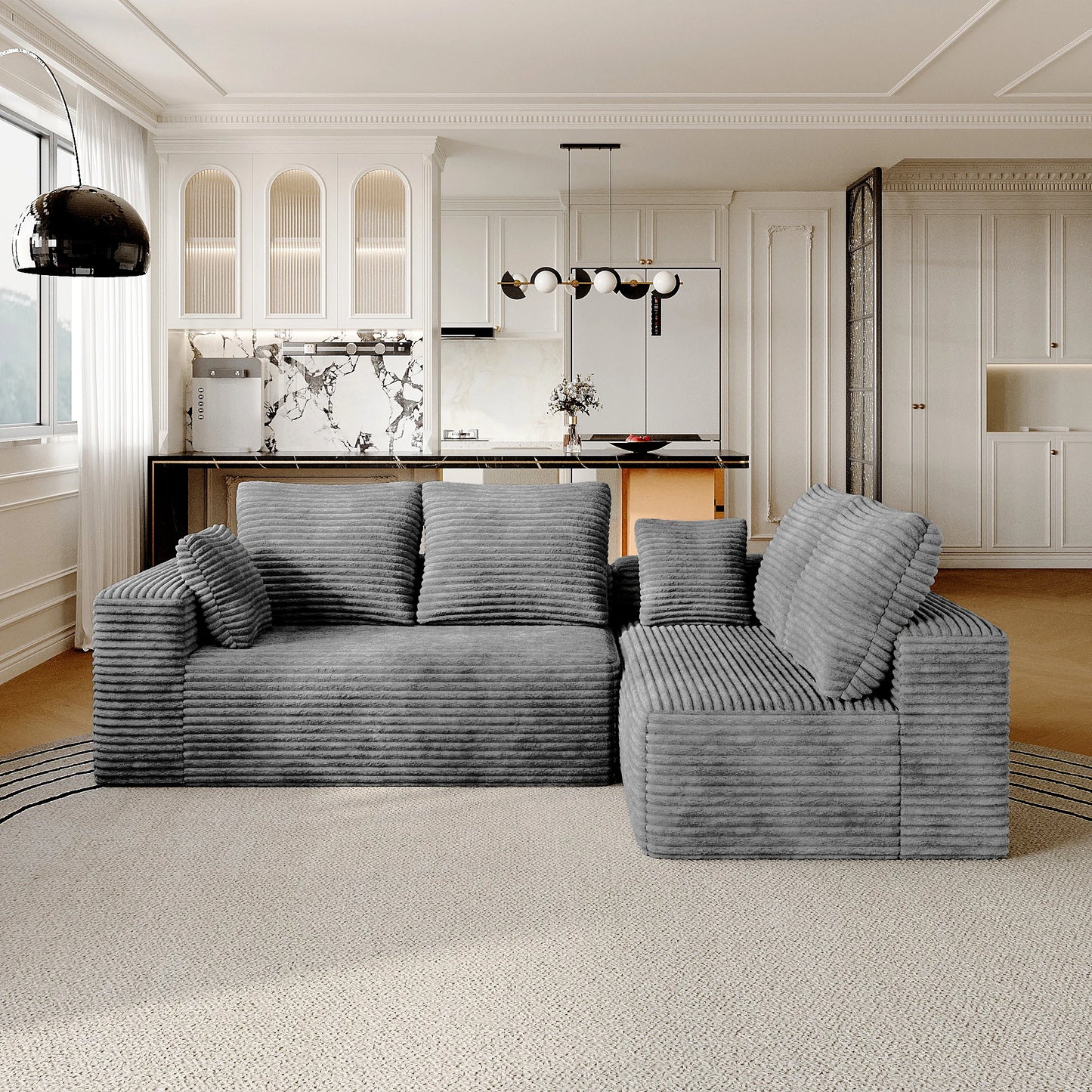 Modern 104" Boneless Sectional Couch w/L-Shape Chaise, Deep Seat