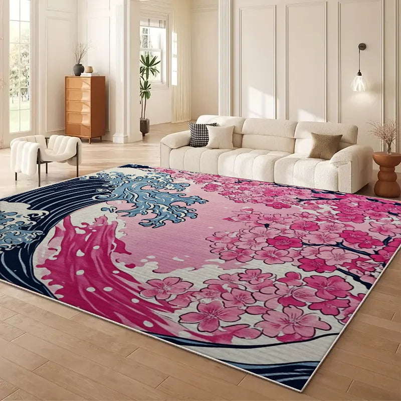 Large Cherry Blossom Wave Area Rug, Carpet, Easy Cleaning