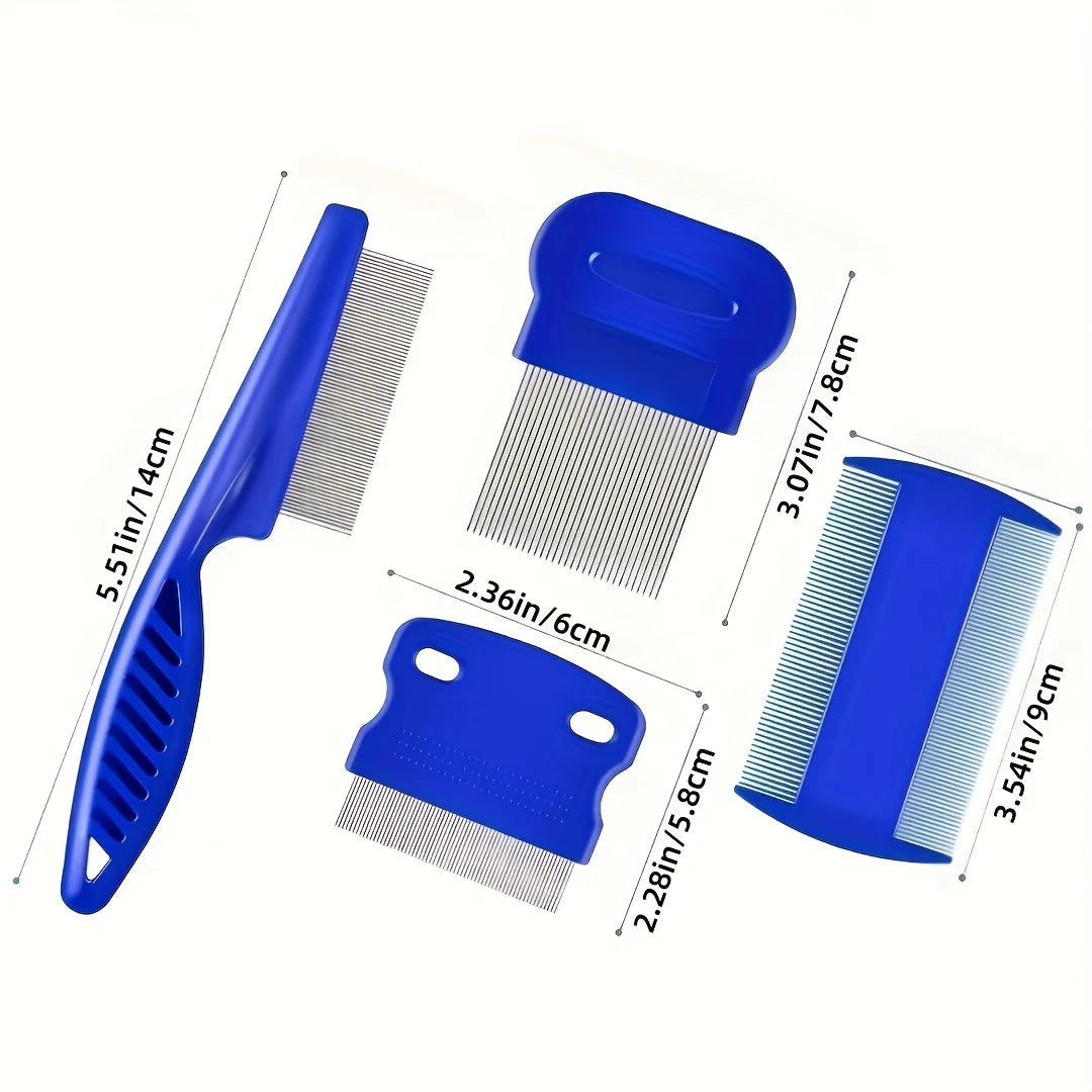 4 pk Stainless Steel Rabbit, Dog, Cat Grooming Comb w/Round Teeth