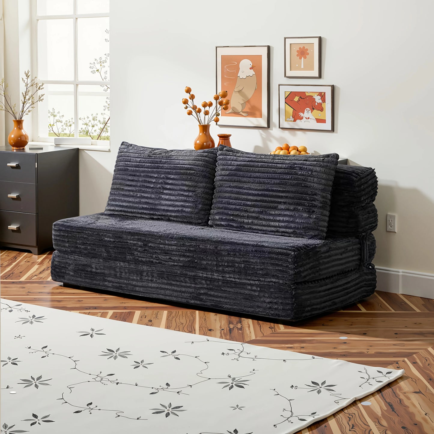 L-Shaped Modular Sofa, Boneless Design, Ultra-Soft Comfort, Ottoman