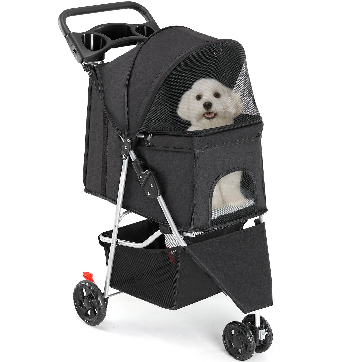 3 Wheels Mesh Foldable Pet Stroller for Small Dogs and Cats