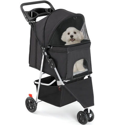 3 Wheels Mesh Foldable Pet Stroller for Small Dogs and Cats