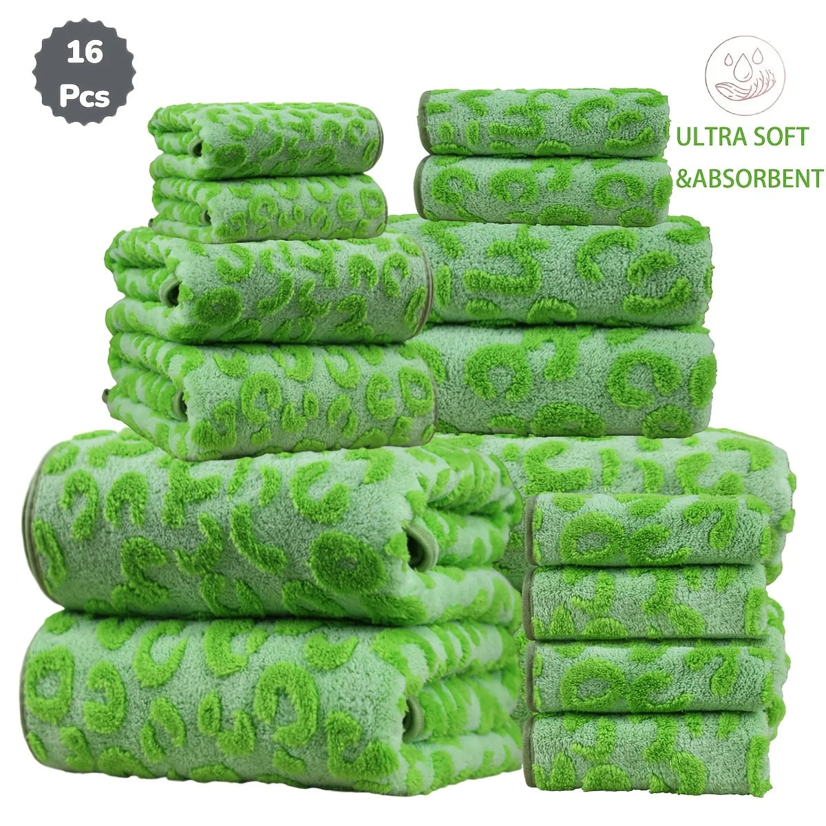 16pc Print Coral Flannel Bath Towel Set