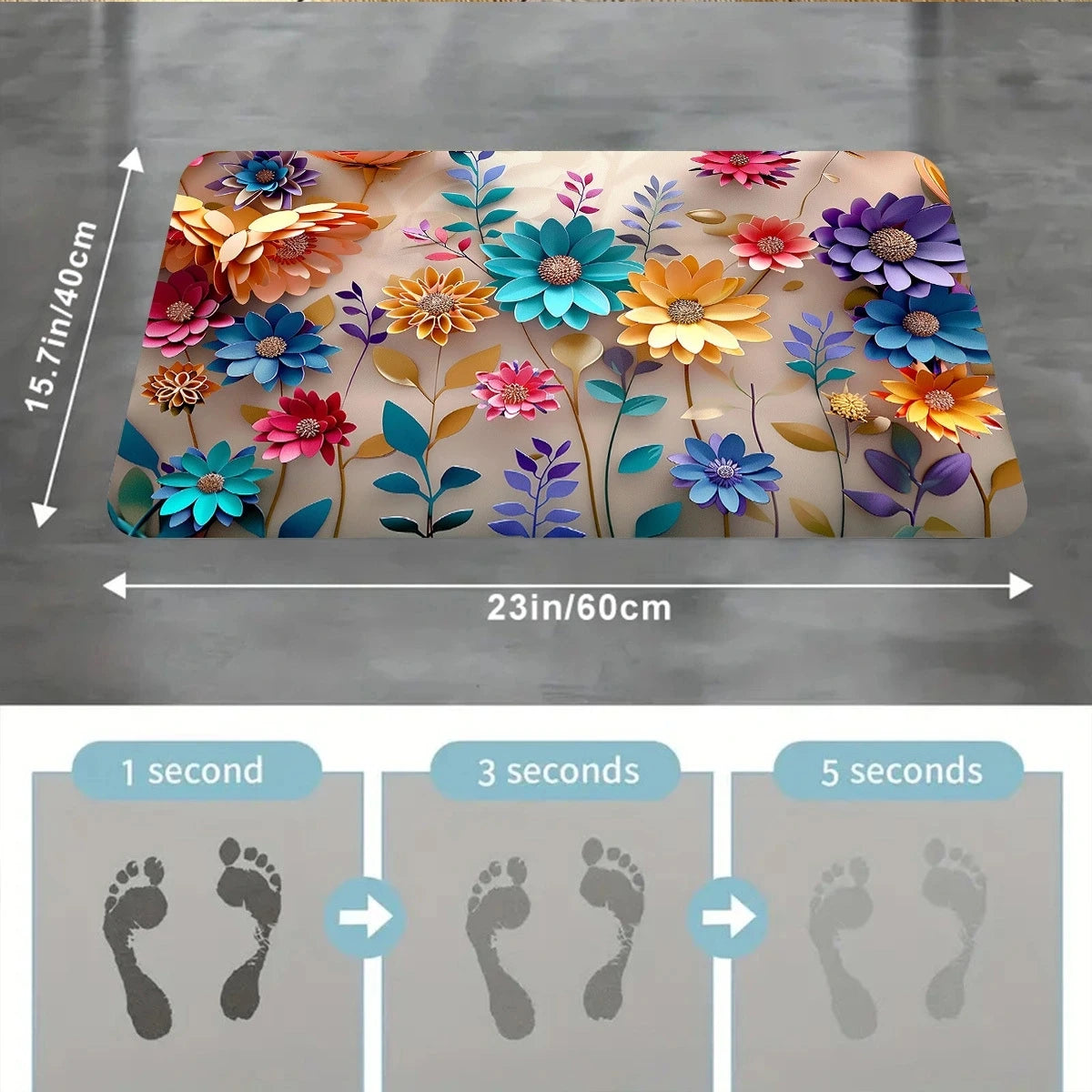 1pc Multi-Color Floral Print Design Bathroom Mat, Anti-Slip