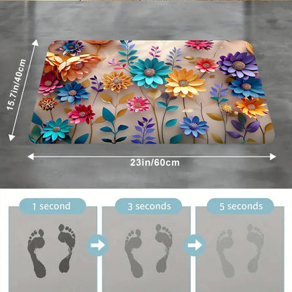 1pc Multi-Color Floral Print Design Bathroom Mat, Anti-Slip