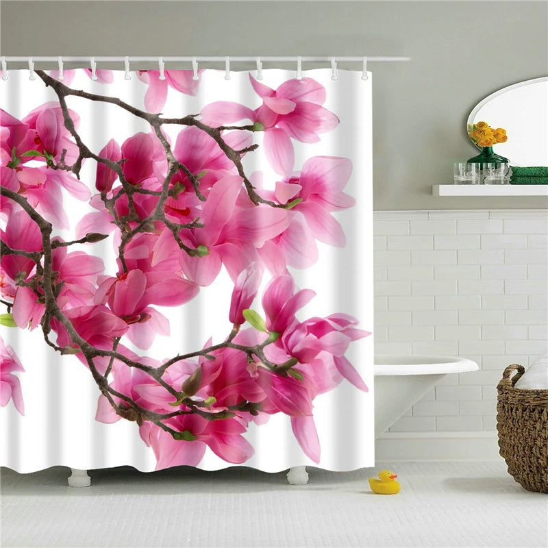 Waterproof Polyester Fabric Bathroom Curtain w/12 Hooks
