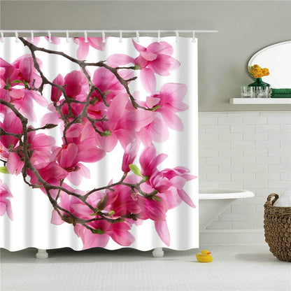 Waterproof Polyester Fabric Bathroom Curtain w/12 Hooks